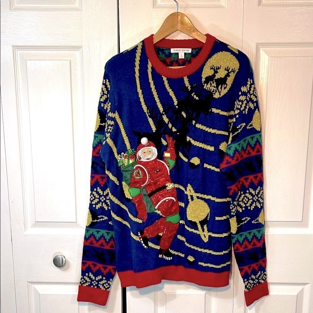 Ugly Christmas Sweater Jingle bell Moonwalk Santa Astronaut Space Adults XL NWT